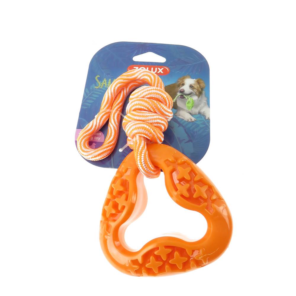 Animallparadise - Anneau triangle en TPR et corde longueur total 24.5 cm , orange,  jeux pour chien - Imagen 4