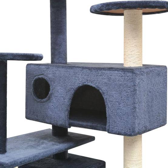 Helloshop26 - Arbre à chat griffoir grattoir niche jouet animaux peluché en sisal 125 cm bleu foncé - Image 3