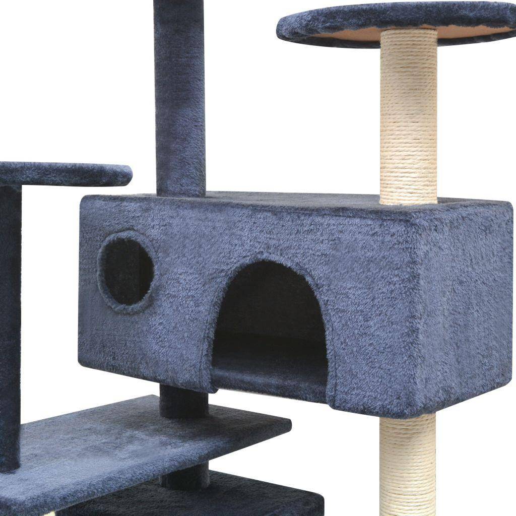 Helloshop26 - Arbre à chat griffoir grattoir niche jouet animaux peluché en sisal 125 cm bleu foncé - Imagen 3