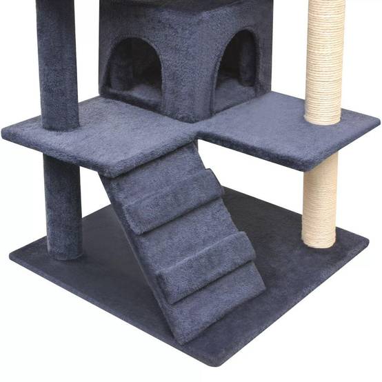 Helloshop26 - Arbre à chat griffoir grattoir niche jouet animaux peluché en sisal 125 cm bleu foncé - Image 4