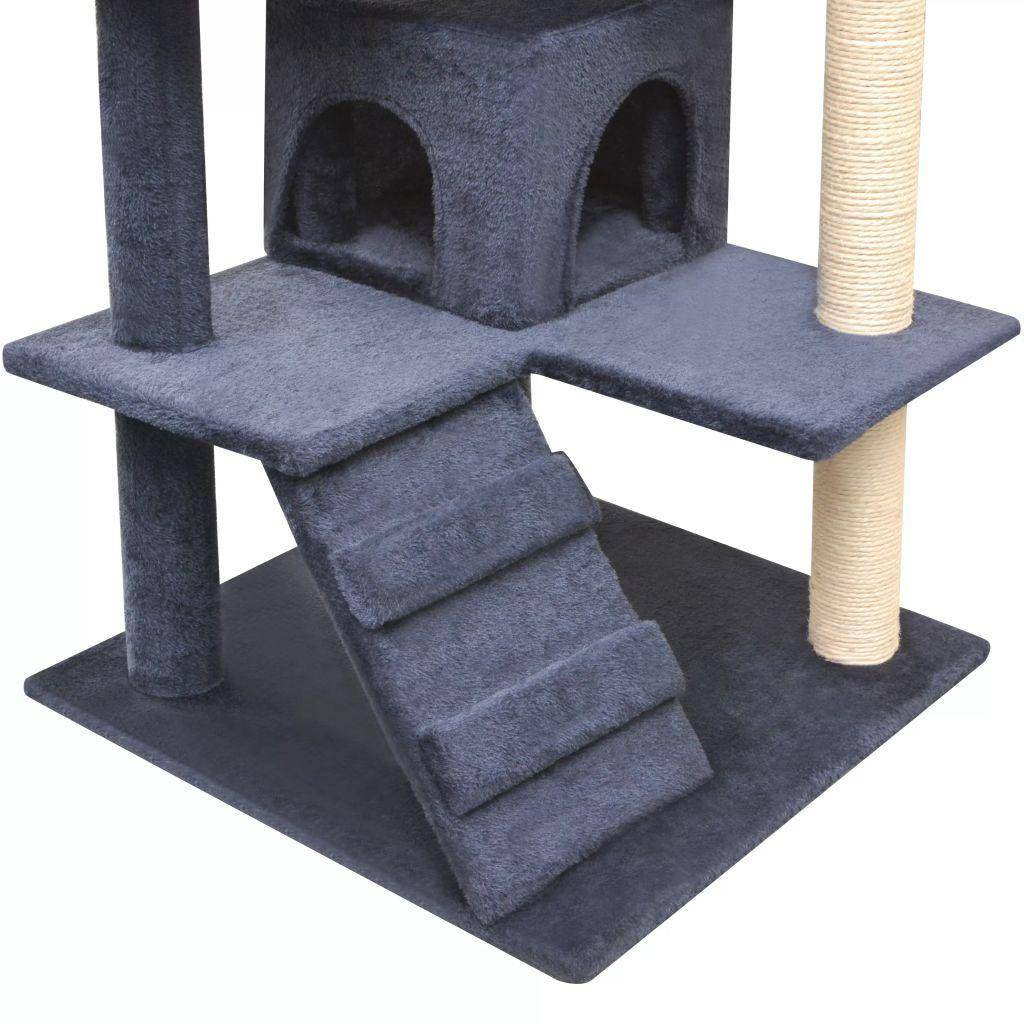 Helloshop26 - Arbre à chat griffoir grattoir niche jouet animaux peluché en sisal 125 cm bleu foncé - Imagen 4