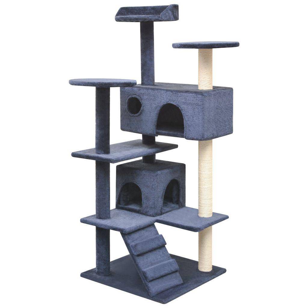 Helloshop26 - Arbre à chat griffoir grattoir niche jouet animaux peluché en sisal 125 cm bleu foncé - Image 1