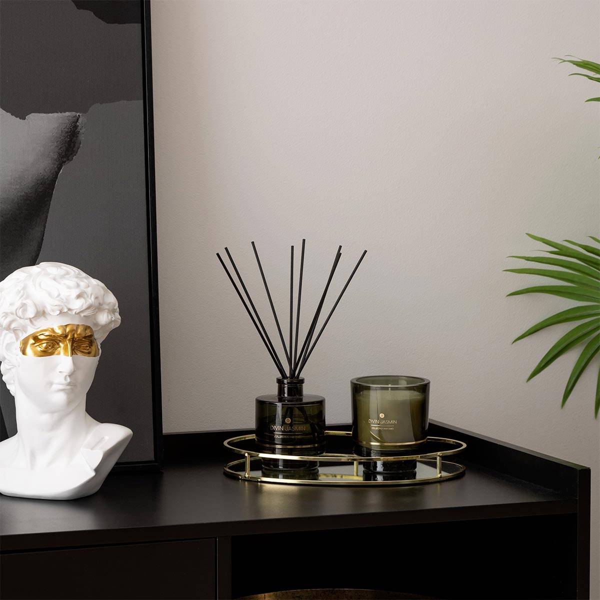 Objet décoratif Statue Tête de David en résine blanche avec masque doré H 24 cm - Image 3