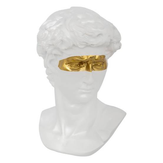 Objet décoratif Statue Tête de David en résine blanche avec masque doré H 24 cm - Image 1