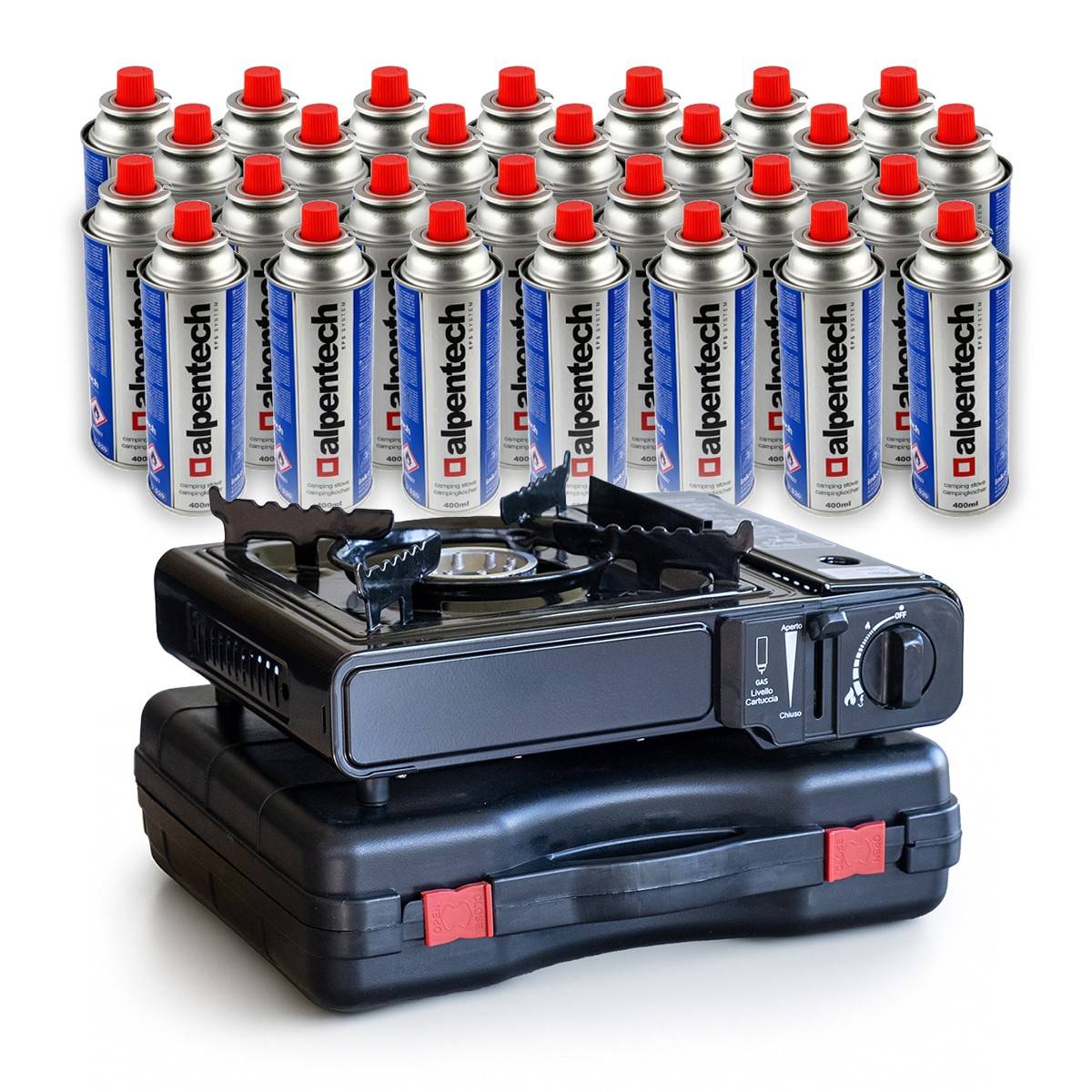 Réchaud à gaz 2200W portable + 28 cartouches de gaz Camping Cuisine Extérieure - Imagen 1