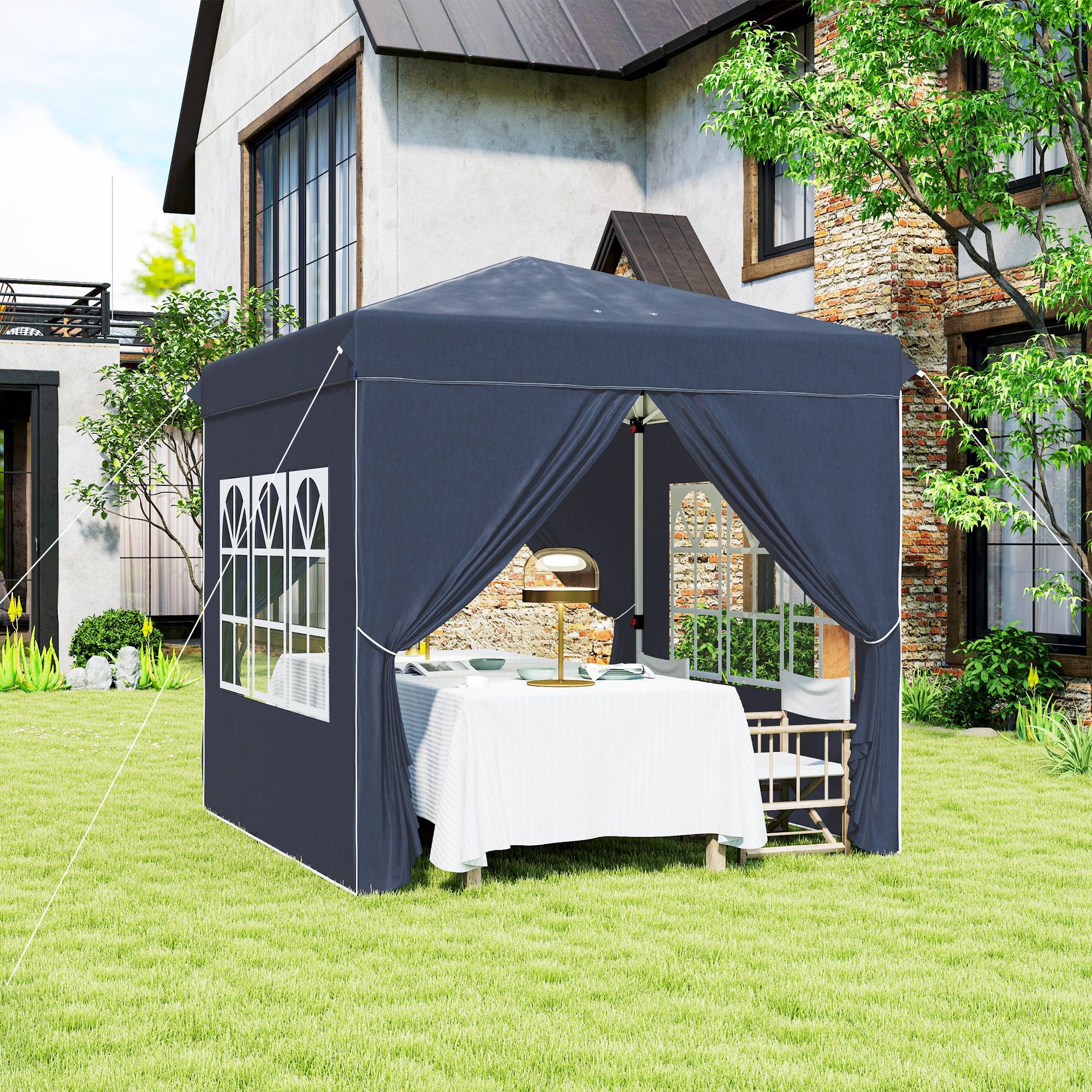 Tonnelle pliante pop-up en métal pour réception avec fenêtres réglable 248x248 cm bleu - ComfortXL Outdoor Living - Image 4