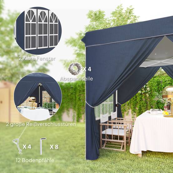 Tonnelle pliante pop-up en métal pour réception avec fenêtres réglable 248x248 cm bleu - ComfortXL Outdoor Living - Image 10