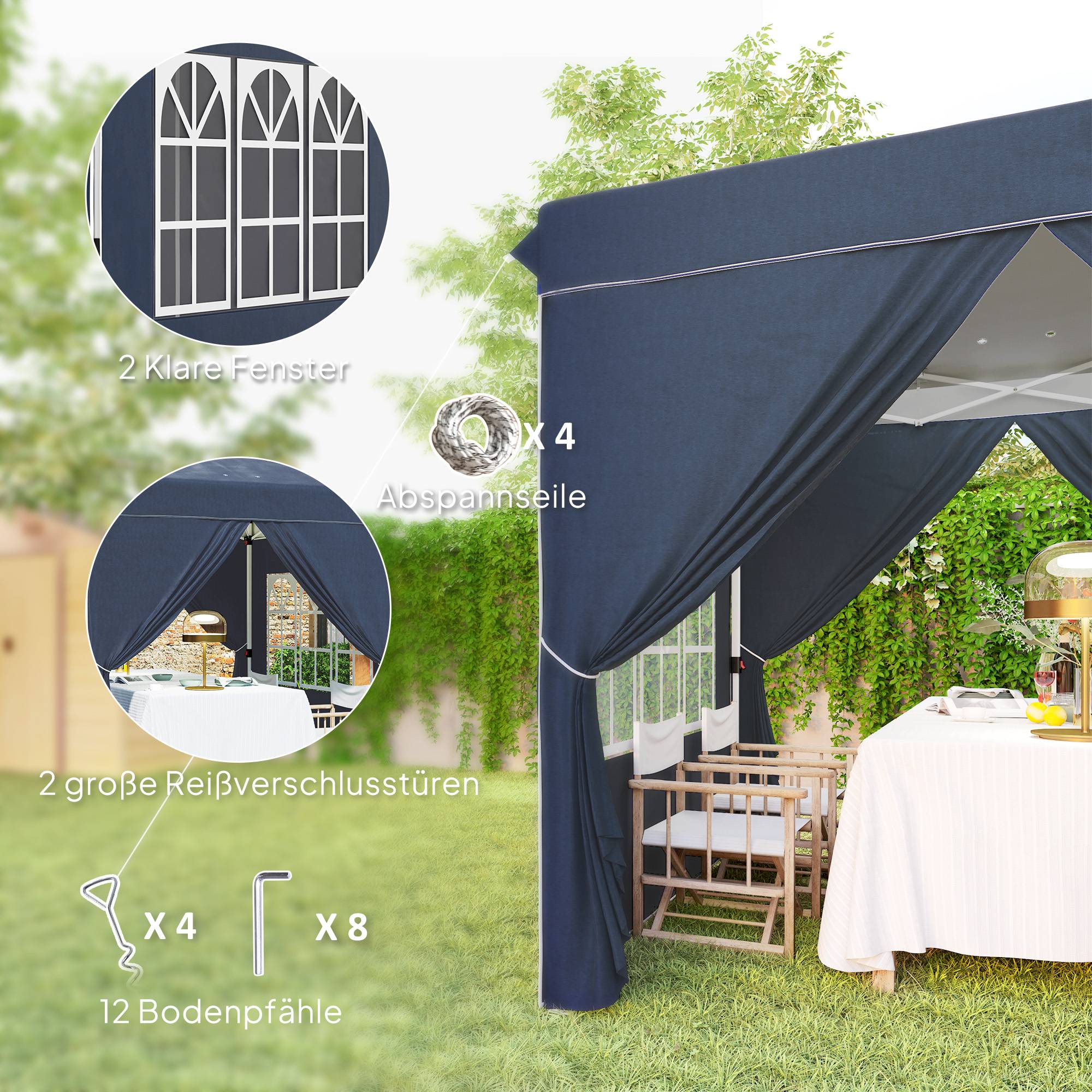 Tonnelle pliante pop-up en métal pour réception avec fenêtres réglable 248x248 cm bleu - ComfortXL Outdoor Living - Image 10
