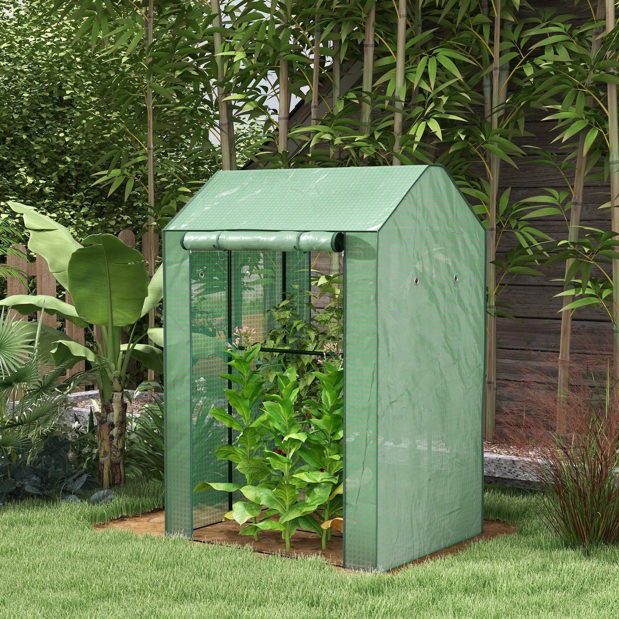 Serre de jardin acier et PE pour potager double espace culture 100x80x150cm vert - ComfortXL Outdoor Living - Image 4