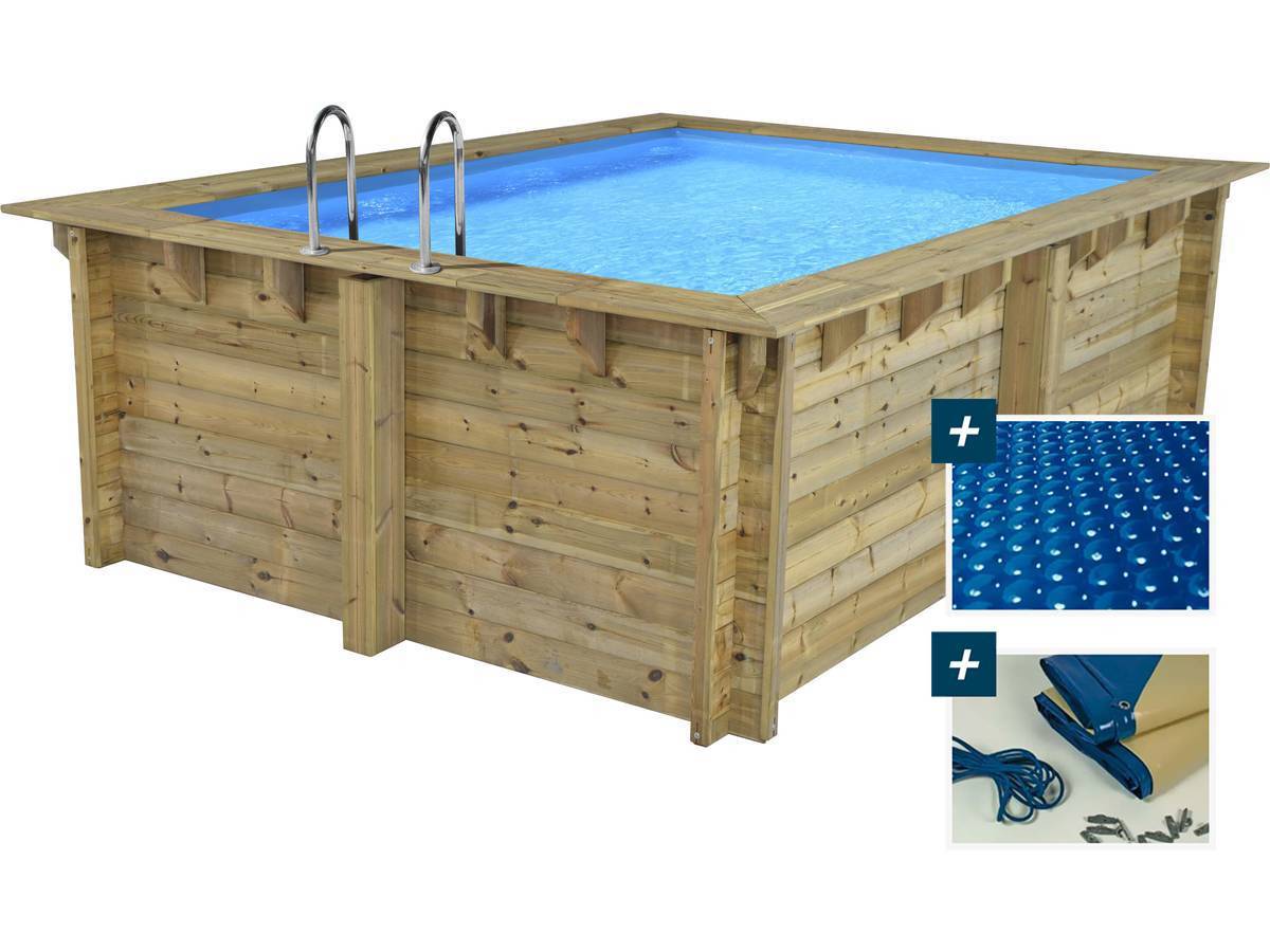 Piscine Bois Rectangle " Caimans 120  " - 4.10 X 3.00 X 1.24  M + Bâche à Bulles 180 µ - Bâche Hiver 280 G/m² -habitat Et Jardin - Image 1