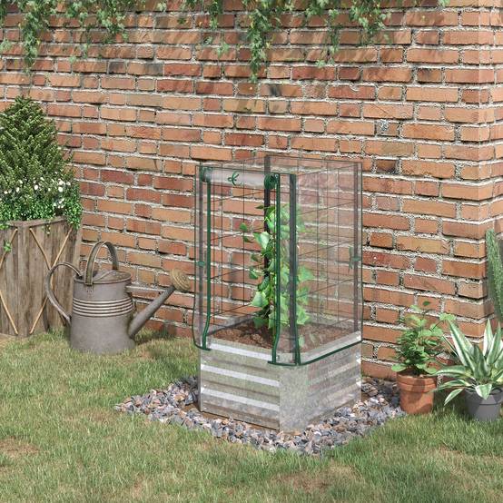 ComfortXL - Carré potager serre acier galvanisé avec treillis et housse 53x53x90cm argent vert - ComfortXL Outdoor Living - Image 4