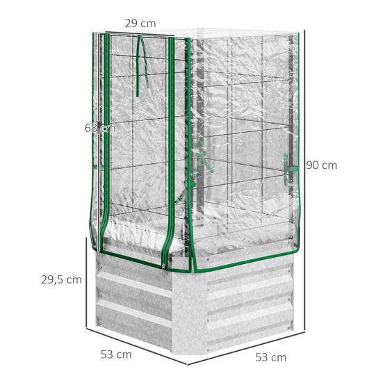 ComfortXL - Carré potager serre acier galvanisé avec treillis et housse 53x53x90cm argent vert - ComfortXL Outdoor Living - Image 5