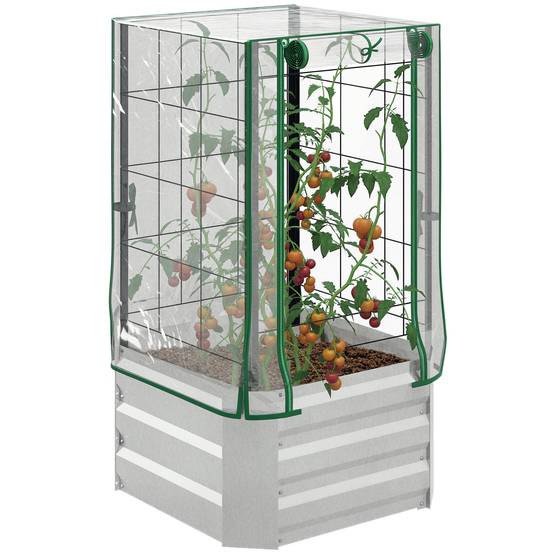 ComfortXL - Carré potager serre acier galvanisé avec treillis et housse 53x53x90cm argent vert - ComfortXL Outdoor Living - Image 1