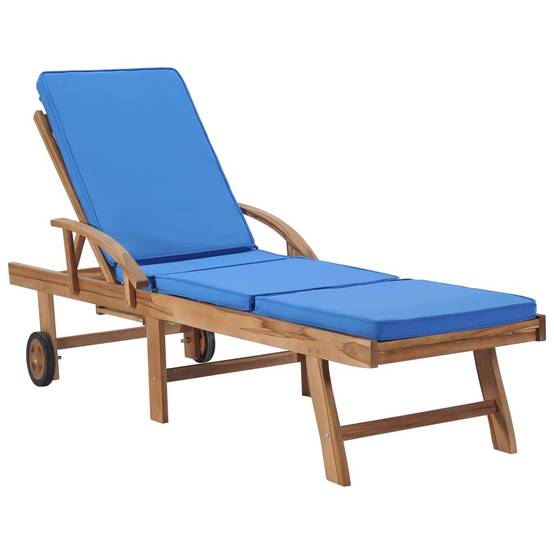 Helloshop26 - Lot de 2 transats chaise longue bain de soleil lit de jardin terrasse meuble d'extérieur avec coussins bois de teck solide bleu - Imagen 2