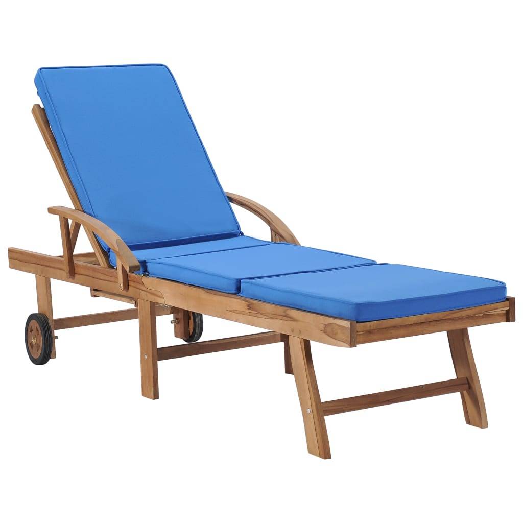 Helloshop26 - Lot de 2 transats chaise longue bain de soleil lit de jardin terrasse meuble d'extérieur avec coussins bois de teck solide bleu - Imagen 2