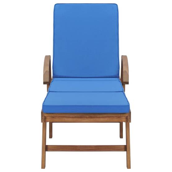 Helloshop26 - Lot de 2 transats chaise longue bain de soleil lit de jardin terrasse meuble d'extérieur avec coussins bois de teck solide bleu - Imagen 3