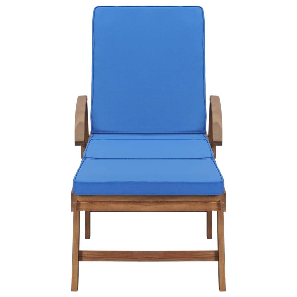Helloshop26 - Lot de 2 transats chaise longue bain de soleil lit de jardin terrasse meuble d'extérieur avec coussins bois de teck solide bleu - Imagen 3