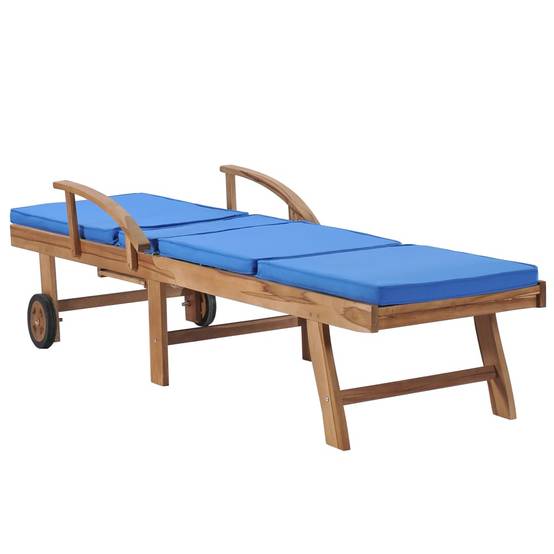 Helloshop26 - Lot de 2 transats chaise longue bain de soleil lit de jardin terrasse meuble d'extérieur avec coussins bois de teck solide bleu - Imagen 6