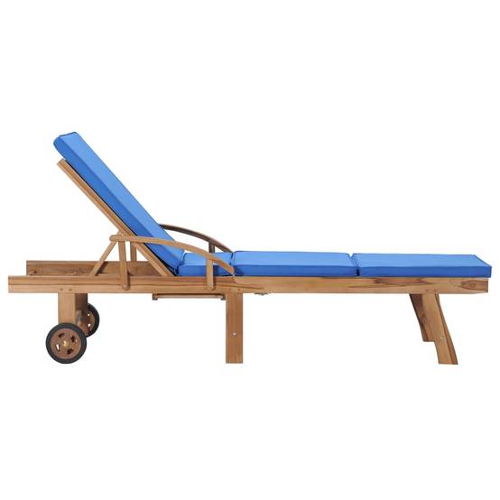 Helloshop26 - Lot de 2 transats chaise longue bain de soleil lit de jardin terrasse meuble d'extérieur avec coussins bois de teck solide bleu - Imagen 4
