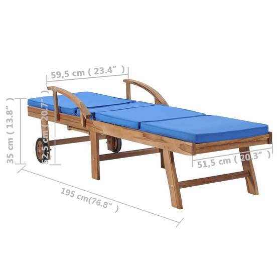 Helloshop26 - Lot de 2 transats chaise longue bain de soleil lit de jardin terrasse meuble d'extérieur avec coussins bois de teck solide bleu - Imagen 9
