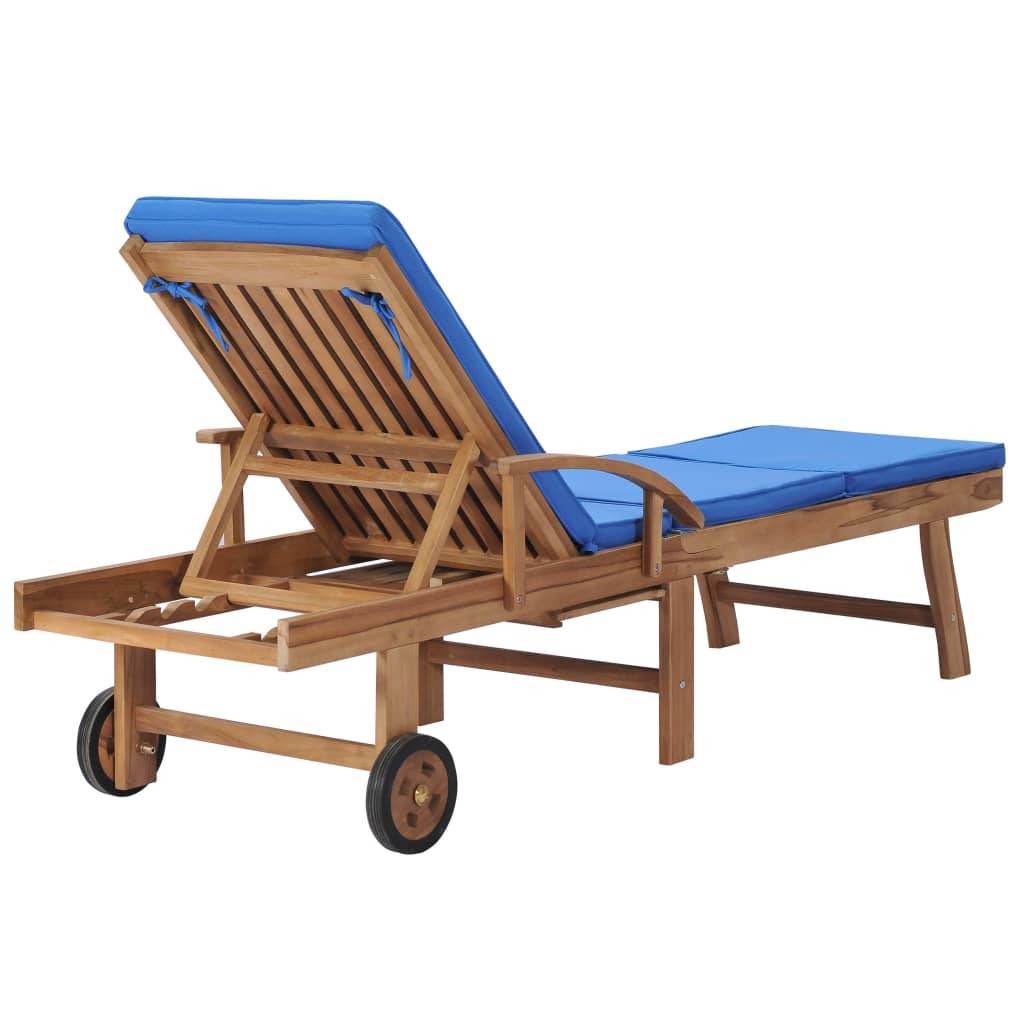 Helloshop26 - Lot de 2 transats chaise longue bain de soleil lit de jardin terrasse meuble d'extérieur avec coussins bois de teck solide bleu - Imagen 5