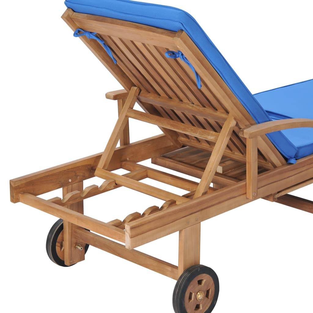 Helloshop26 - Lot de 2 transats chaise longue bain de soleil lit de jardin terrasse meuble d'extérieur avec coussins bois de teck solide bleu - Imagen 8