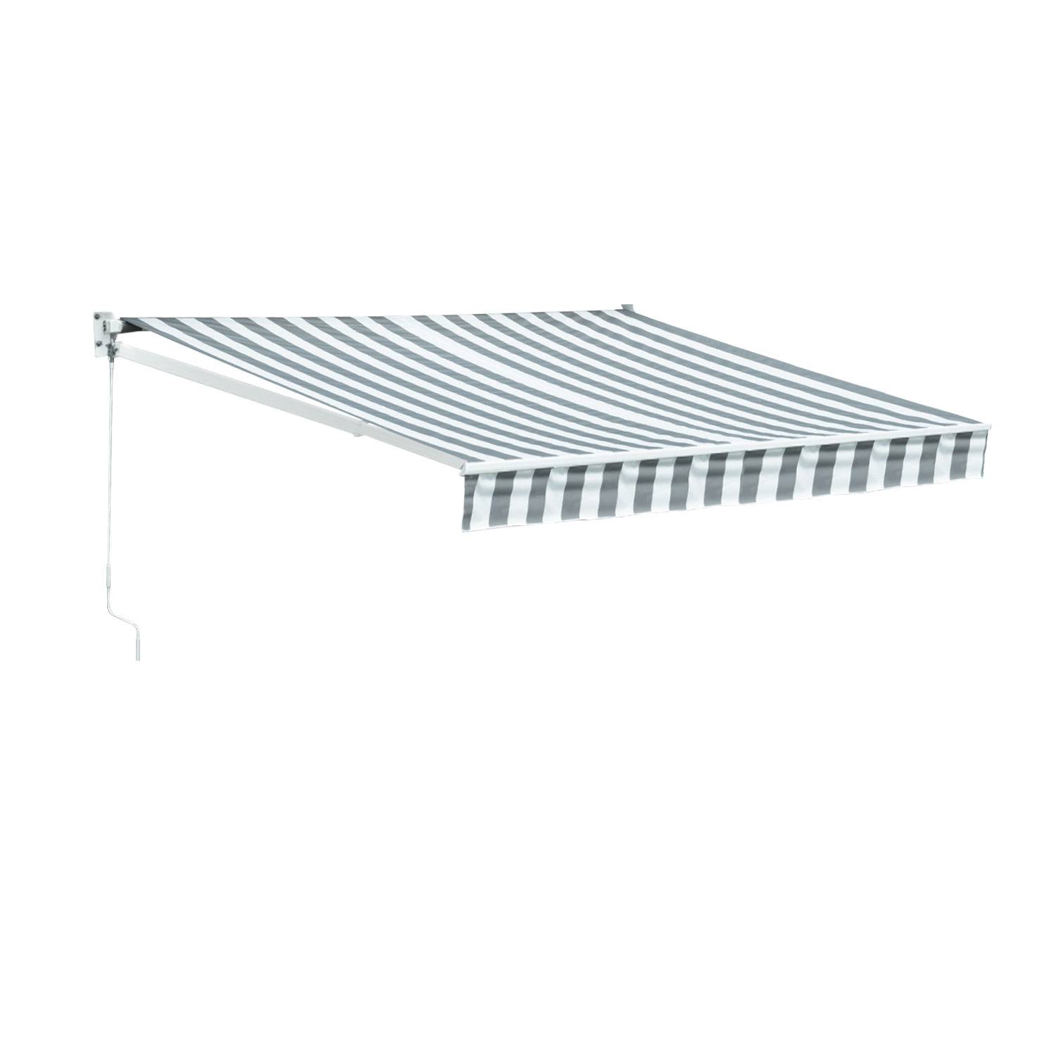 Happy Garden - Store banne SAULE 2,5 × 2m - Toile rayée blanche/grise et structure blanche - HAPPY GARDEN - Imagen 1
