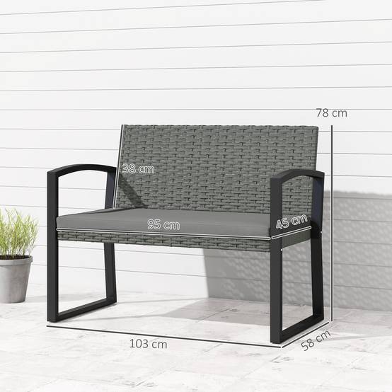 Banc jardin 2 places résine tressée terrasse assise coussin 103x58x78cm gris - ComfortXL Outdoor Living - Image 5