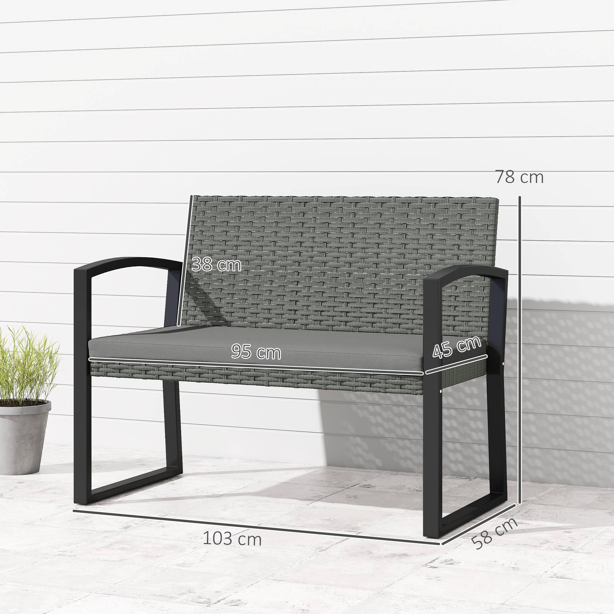 Banc jardin 2 places résine tressée terrasse assise coussin 103x58x78cm gris - ComfortXL Outdoor Living - Image 5