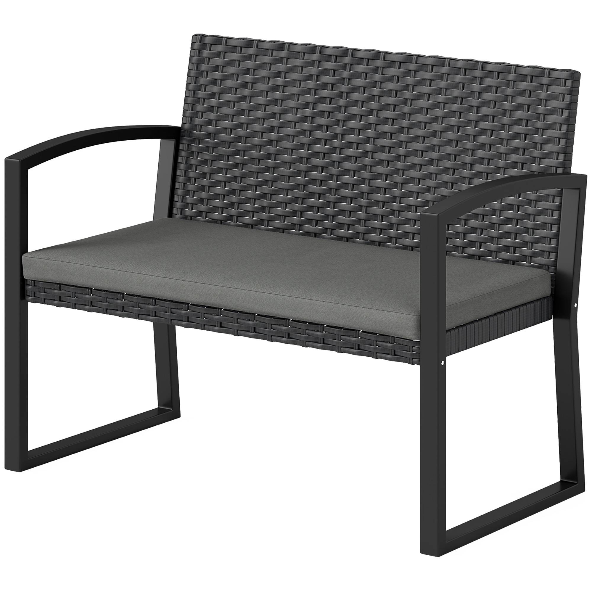 Banc jardin 2 places résine tressée terrasse assise coussin 103x58x78cm gris - ComfortXL Outdoor Living - Image 2