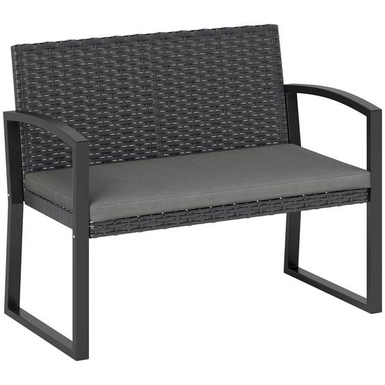 Banc jardin 2 places résine tressée terrasse assise coussin 103x58x78cm gris - ComfortXL Outdoor Living - Image 1