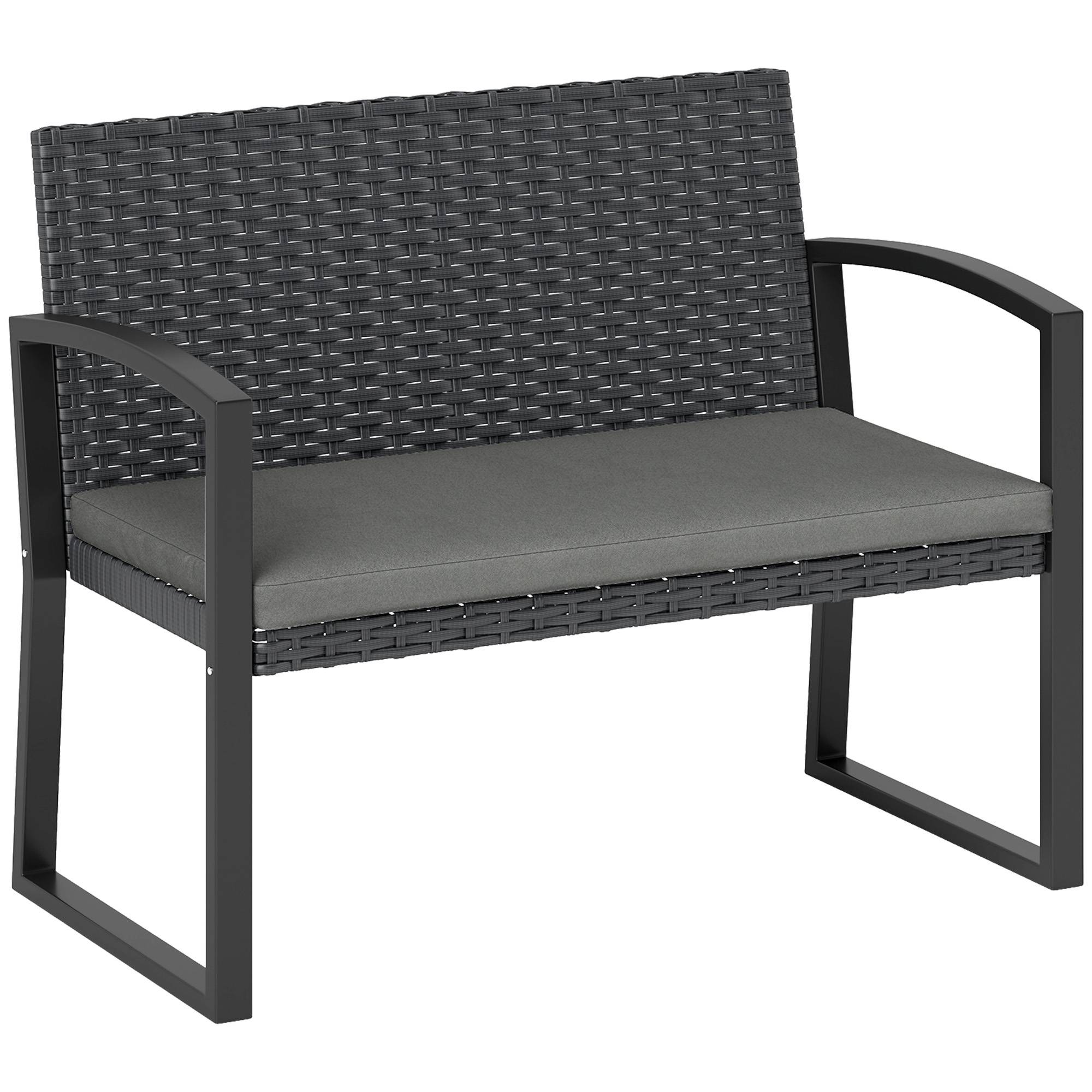 Banc jardin 2 places résine tressée terrasse assise coussin 103x58x78cm gris - ComfortXL Outdoor Living - Image 1