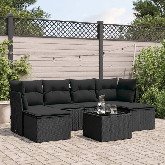 Salon de jardin bas 7 pièces en résine tressée modulable pour détente extérieure Tout Noir – ComfortXL Outdoor Living - Imagen 1