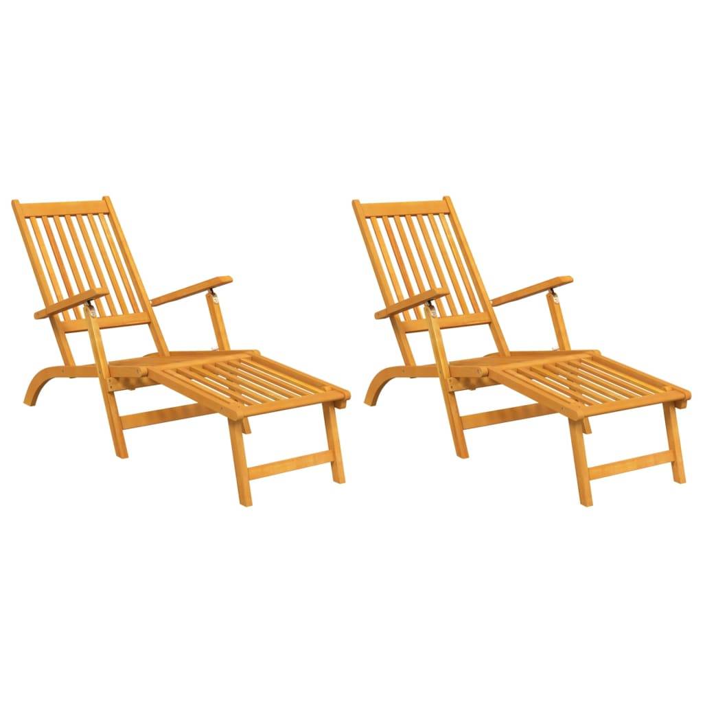 Helloshop26 - Lot de deux chaise longue transat d'extérieur avec repose-pieds acacia solide - Imagen 1