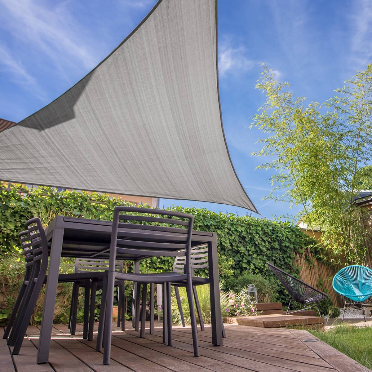 Ecd-Germany - Voile d'ombrage protection UV solaire toile tendue parasol traigulaire 3,6m gris - Imagen 9
