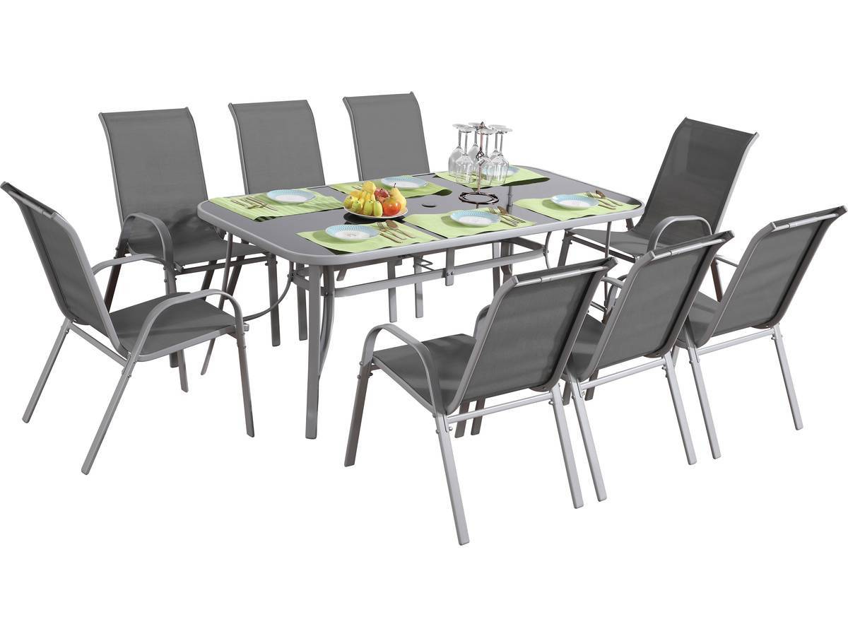 Habitat Et Jardin - Table Et Chaises De Jardin En Textilène "cordoba + Porto" 8 Personnes Gris Clair -habitat Et Jardin - Imagen 1