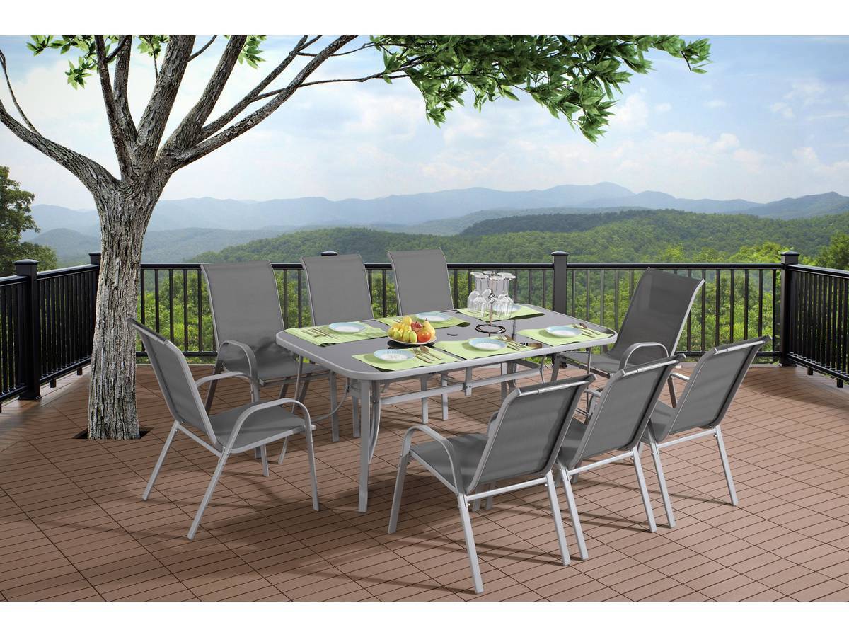 Habitat Et Jardin - Table Et Chaises De Jardin En Textilène "cordoba + Porto" 8 Personnes Gris Clair -habitat Et Jardin - Imagen 2