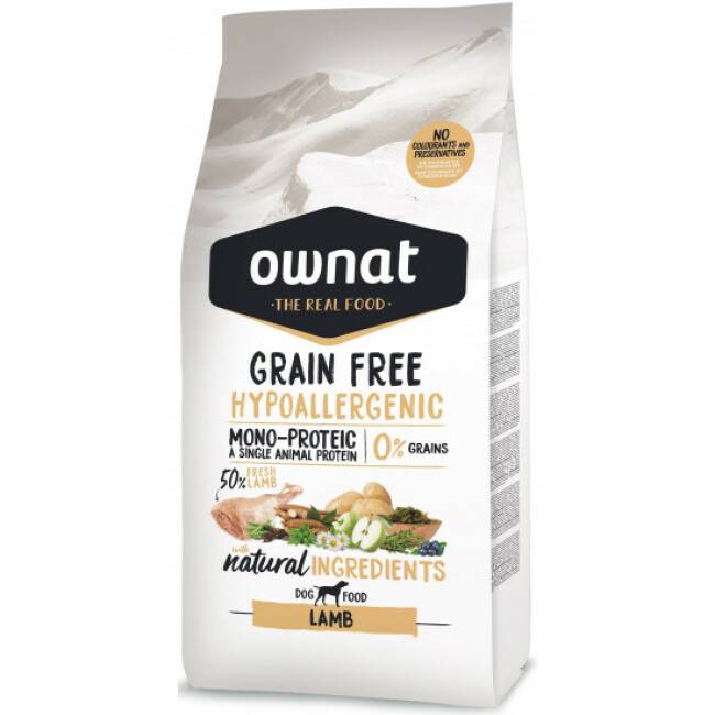 Croquettes Ownat Grain Free Hypoallergenic Adulte Agneau sans céréales pour chien adulte Sac 12 kg
