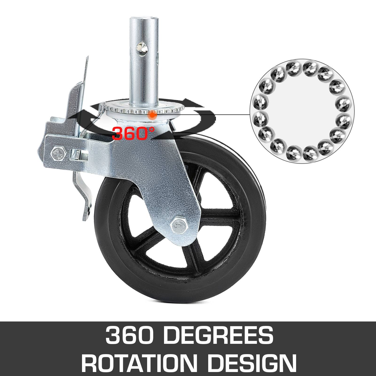 VEVOR Roulettes pivotantes polyuréthane, 8 po, frein double, charge 1100 lb/roue. - Image 2