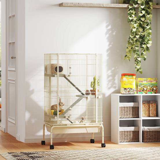 Cage pour petits animaux acier beige 69 x 44 x 120 cm - PANGIVO - Image 4