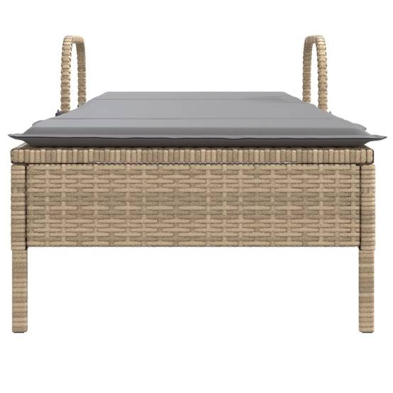Chaise longue | Transat | Bain de soleil avec roues et coussin beige résine tressée - Image 4