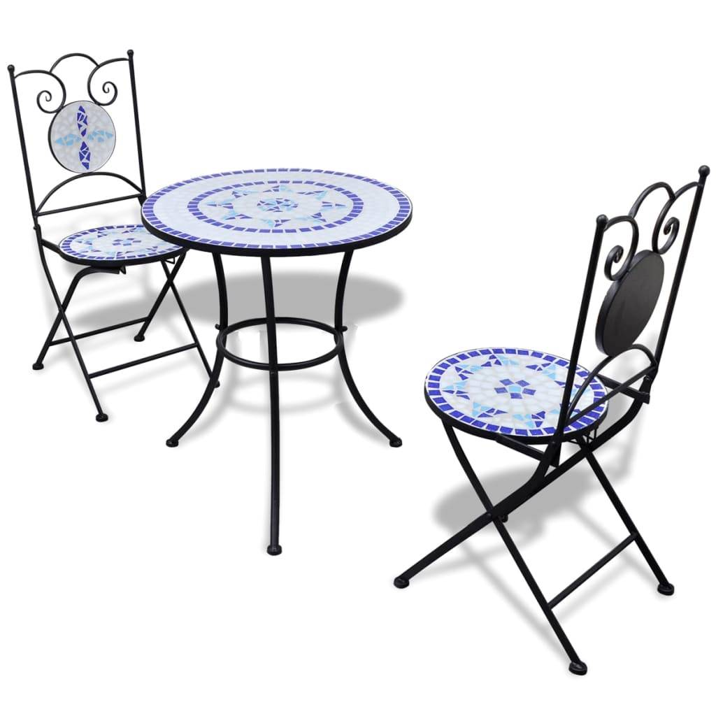Salon de Jardin 2 Personnes Mosaïque Céramique pour Balcon Terrasse Bleu Blanc – ComfortXL Outdoor Living