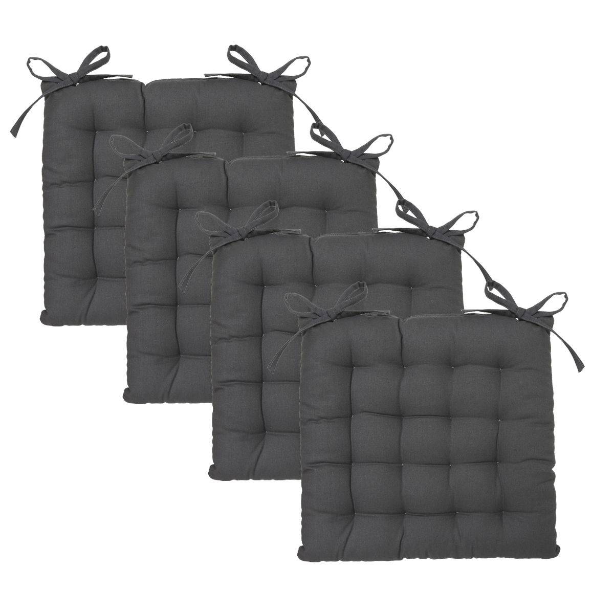 Lot de 4 Galettes de chaise en Coton Gris foncé 38 x 38 cm - Imagen 1