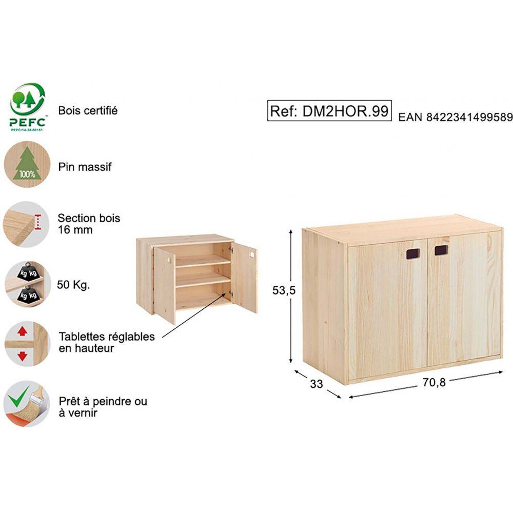 Armoire en pin brut 2 portes 3 tablettes Dinamic - Imagen 3