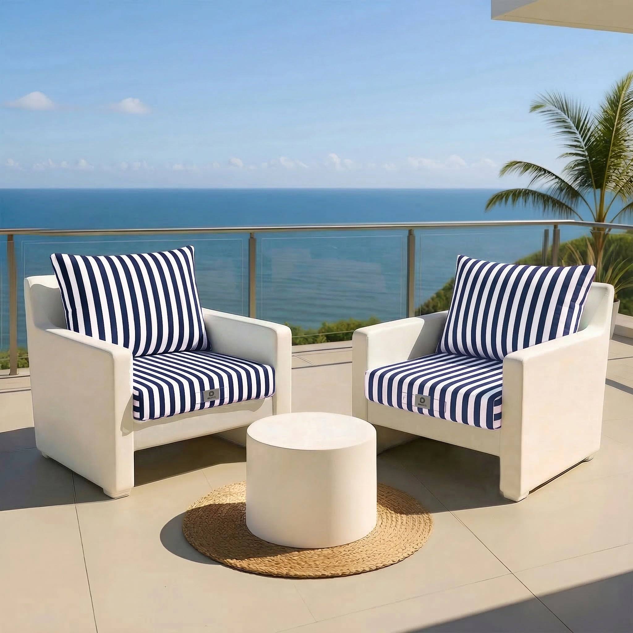 Coussins pour salon de jardin déhoussable 50x50cm Rayure bleu marine - Déco arts - Image 2