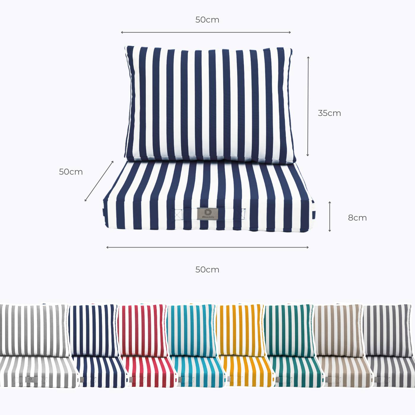 Coussins pour salon de jardin déhoussable 50x50cm Rayure bleu marine - Déco arts - Image 5