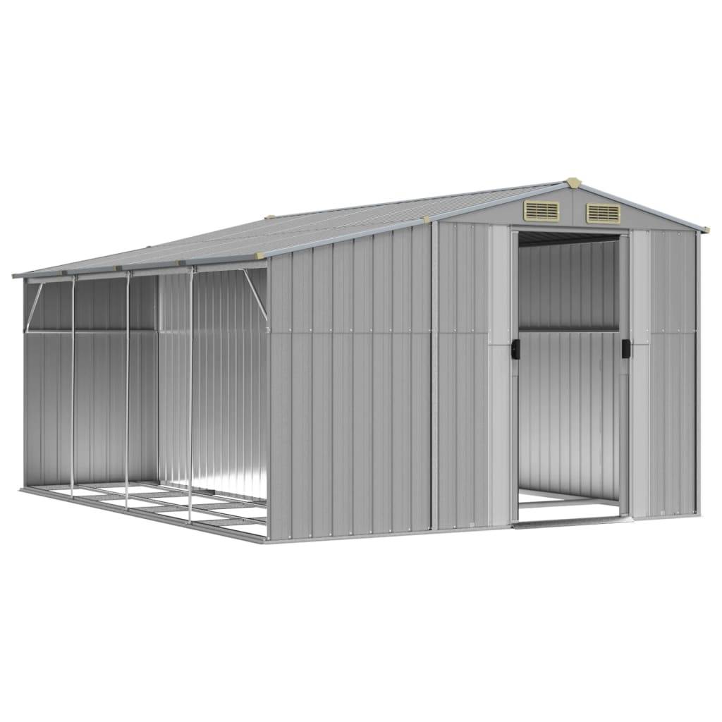 Helloshop26 - Abri de jardin cabane cabanon maison de stockage remise extérieur hangar outils robuste 277 x 365,5 x 179 cm acier galvanisé gris - Imagen 2