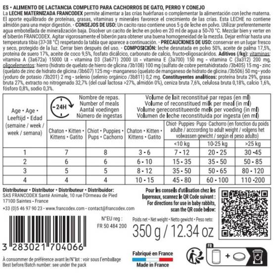 Francodex - Leche maternizada completa 350 g para cachorro, gatito, gazapo - Imagen 6