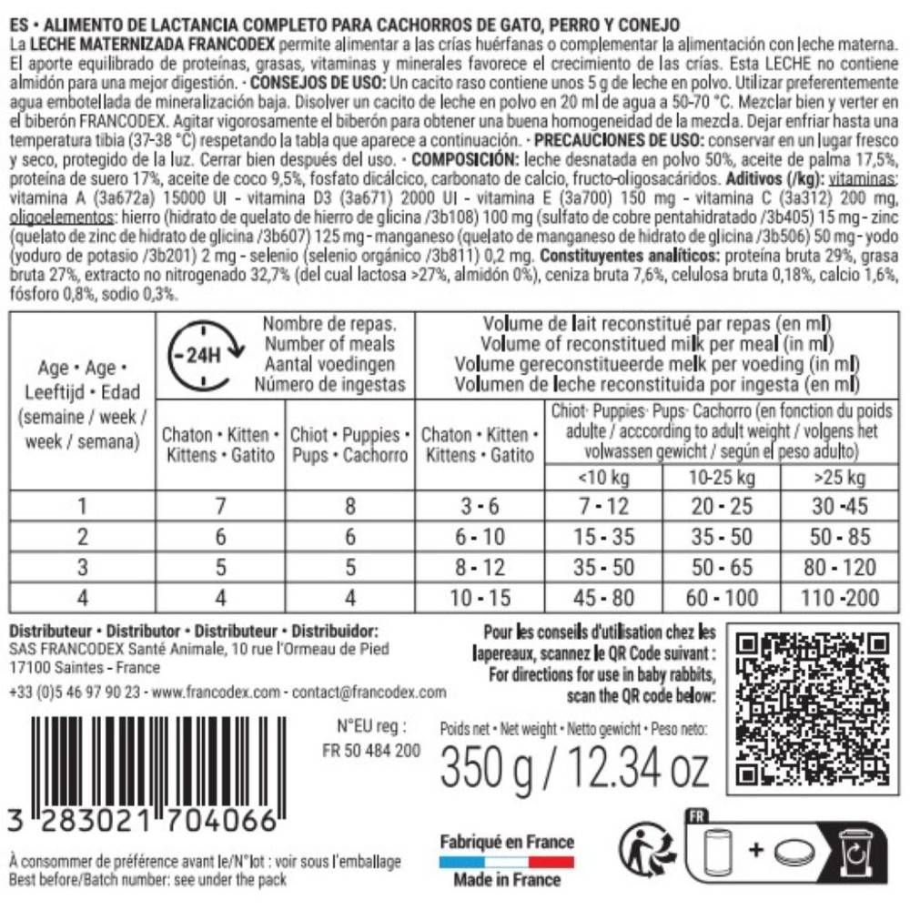 Francodex - Leche maternizada completa 350 g para cachorro, gatito, gazapo - Imagen 6