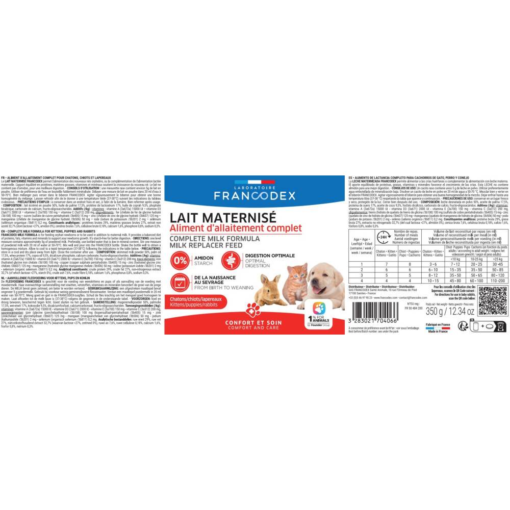 Francodex - Leche maternizada completa 350 g para cachorro, gatito, gazapo - Imagen 7